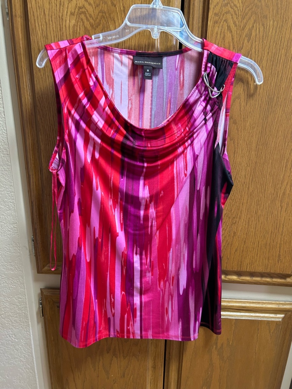 $18 Dana Buchman Fuchsia and Red Draped Cowl Neck Tank
